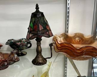 CARNIVAL GLASS, STAINED GLASS LAMP