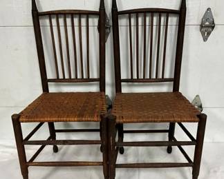 PAIR EARLY CANED BOTTOM CHAIRS