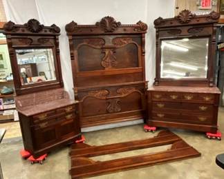 EARLY WALNUT MARBLE TOP BED SUITE