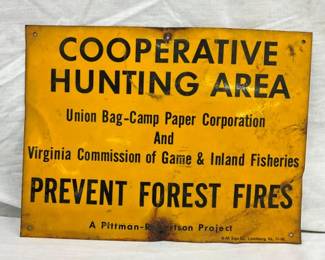 1958 COPPERATIVE HUNTING SIGN 12X9