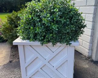 Faux Wood Planter with Faux Boxwood - 2 Available.