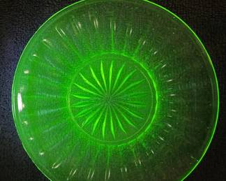 Vintage Ribbed Green Depression Uranium Glass 6 Inch Diameter