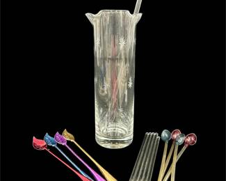 Vintage Star Etched Pitcher With Stirrers