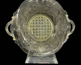 Vintage Lancaster Yellow Topaz Glass Cake Plate