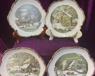 Four Currier And Ives Plates With Winter homestead Theme