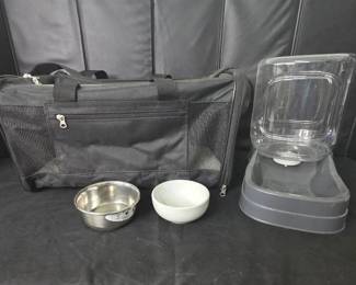 Small Travel Pet Carrier And Gravity Pet Waterer