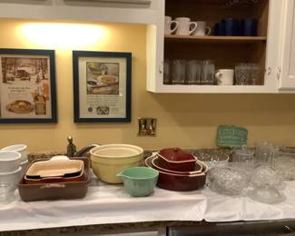 Emil Henry oval baking dishes, rectangular baking dishes and a covered casserole.  Also Le Creuset,  McCoy soup bowls and other brands.