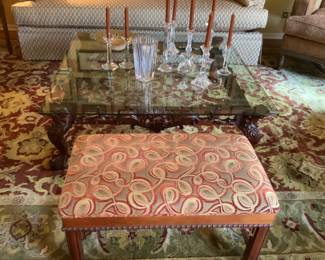 Upholstered bench measures 29” l x 17d x 16” h.