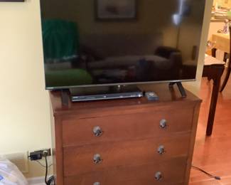 Three door chest and flat screen tv…chest measures 36” w x 17” d x 33” h.  Tv is 38” w x 22”h.