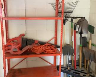 Orange metal shelving unit