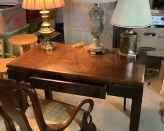 Desk and chair, several styles of lamps