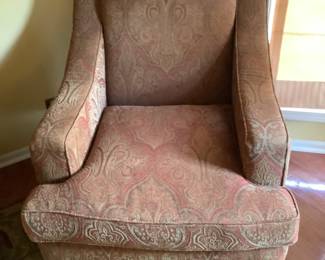 Pair of dark red arm  chairs…measure 33” wide x 37” deep x 38” tall.  Made by the Scott Arthur Yeskley company