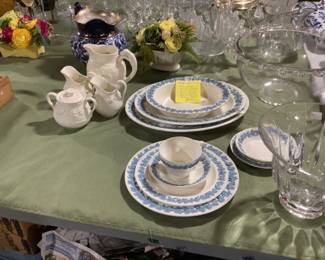 Full set of Limoges Queen Ann ware…white with blue wreath pattern 