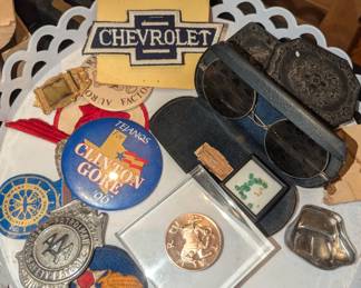 Pins, patches, coins and antique glasses just to name a few