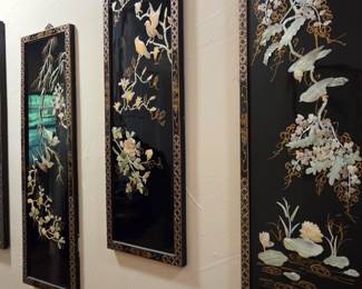 Beautiful black laquer and ivory wall hangings