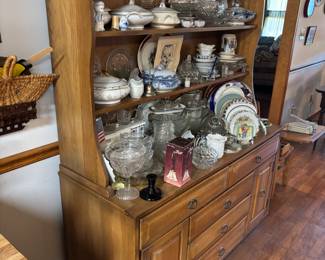 2 piece Oak 3 shelf Hutch 55”w 20”d 31”t-71”t.                     $ 350.00