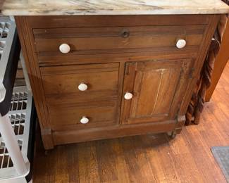 Washstand table with marble top
30.5”w 14.5”d 29.5” t.   $