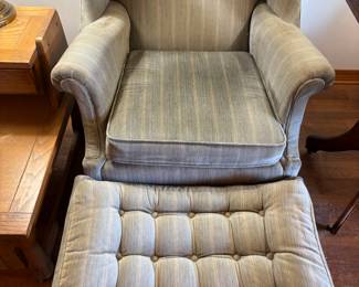 Light Blue arm chair and ottoman 
Chair: 34”w 22”d 40”t Otto: 29”x19”x 13”t $ 250.00 set