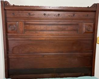 Full size Victorian headboard footboard and side rails with Queen size mattress & boxspring.   $