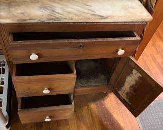 Washstand table with marble top
30.5”w 14.5”d 29.5” t.   $