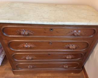 Antique Dresser with Marble Top 41.5"w 19"d 34.5"t           $ 250.00
