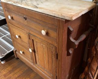 Washstand table with marble top
30.5”w 14.5”d 29.5” t.   $
