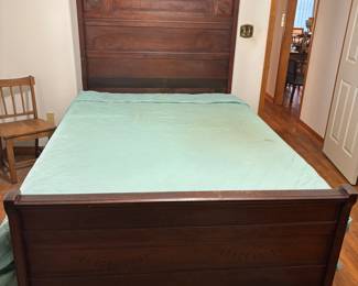Full size Victorian headboard footboard and side rails with Queen size mattress & boxspring.   $