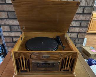 Oak cabinet “Spirit of St. Louis” record player 18”w 14”d 9.5”t.  $ 150.00