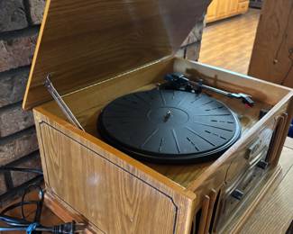 Oak cabinet “Spirit of St. Louis” record player 18”w 14”d 9.5”t.  $ 150.00