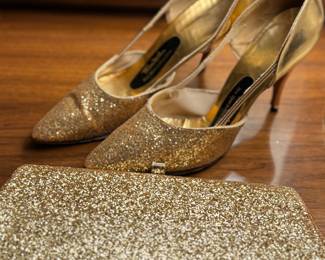 Glitter retro shoes and hand bag