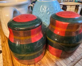 vintage tartan plaid salt and pepper shakers