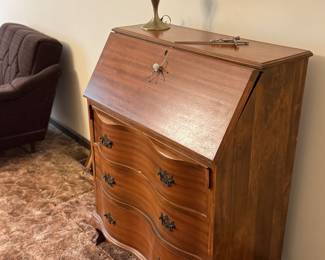 side view of the drop front desk