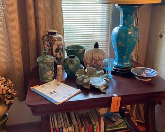 LIBRARY TABLE, ASIAN LAMP