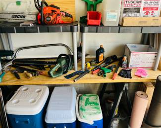 Echo, gas, chainsaw, coolers, yard tools
