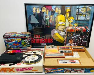 The Simpsons Game, Aurora AFX Slot Car Racing Sets, Tyco Slot Car Racing Sets and Simpsons Poster