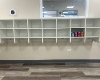 Prekindergarten Room - Wall Cubby unit - 7 columns (2 cubbies and coat hook per column)