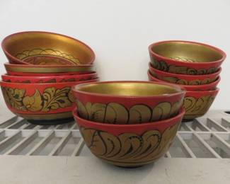Russian Folk Art Khokhloma Lacquer Bowls