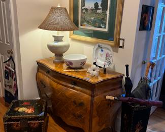 Antique chest, Thomas McKnight artwork, misc decor
