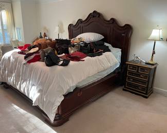 King bed, pair of side chests, decor 