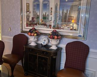Ralph Lauren dining chairs, Thomas McKnight artwork, misc decor