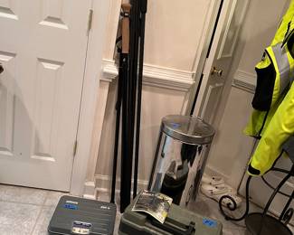 Gun cleaning supplies, scale, walking stick monopods