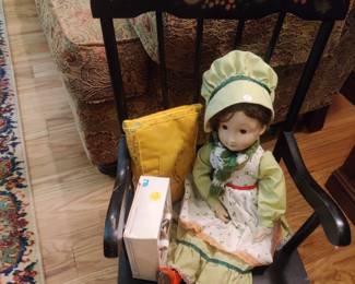 Child's rocker and vintage toys