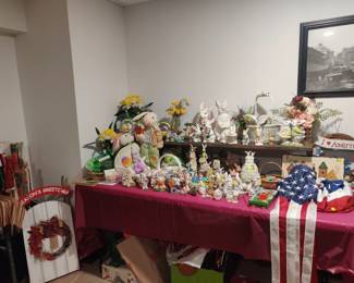 so many holiday decorations-Easter St Patricks Fourth of July Thanksgiving and Halloween!