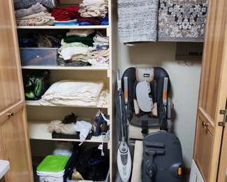 Towels, high chair, cleaning supplies