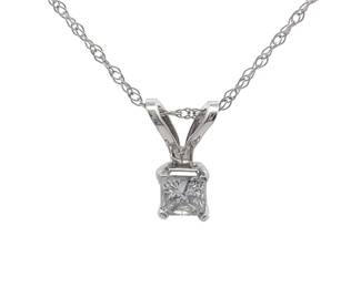 NEW! Princess Natural Diamond Solitaire Pendant Necklace