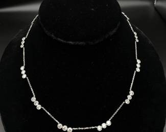 6 Carat Diamond Triple Bezel Station Necklace in 14k White Gold