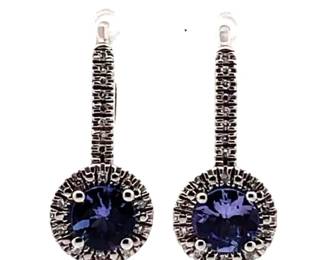 Tanzanite & Natural Diamond Halo Leverback Earrings