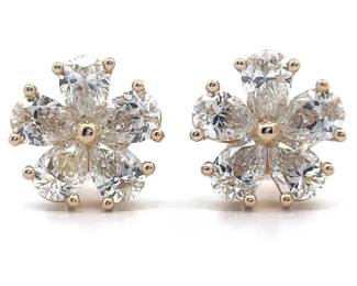 2 Carat Diamond Flower Stud Earrings in 14k Yellow Gold