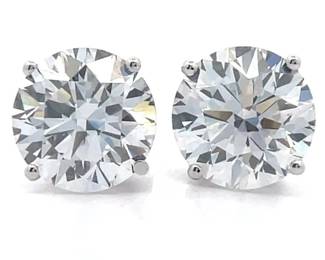 Sparkling 4 Carat Round Diamond Solitaire Stud Earrings in 14k White Gold