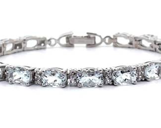 NEW! 12.25 Carat Oval Aquamarine & Natural Diamond Tennis Bracelet